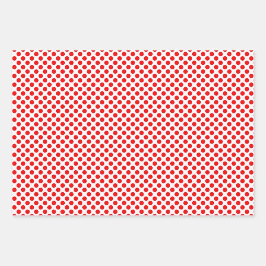 Rot auf weißen Polka Dots in verschiedenen Größen Geschenkpapier Set (Vorderseite 3)
