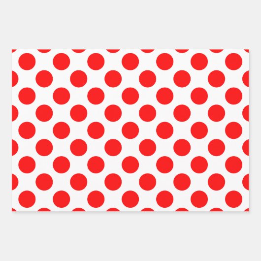 Rot auf weißen Polka Dots in verschiedenen Größen Geschenkpapier Set (Vorderseite)