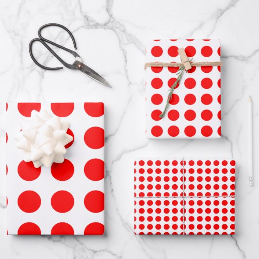 Rot auf weißen, verschiedenen Größen horizontal Po Geschenkpapier Set (Vorderseite)