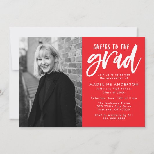 Rot | Beifall zur Grand Script Graduation Party Einladung (Vorderseite)