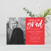 Rot | Beifall zur Grand Script Graduation Party Einladung (Stehend Vorderseite)