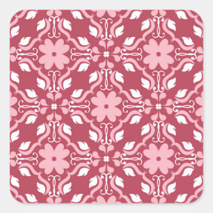 Rot, beige, blumengeschmückt, nahtlose Tapeten. Quadratischer Aufkleber