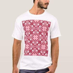 Rot, beige, blumengeschmückt, nahtlose Tapeten. T-Shirt