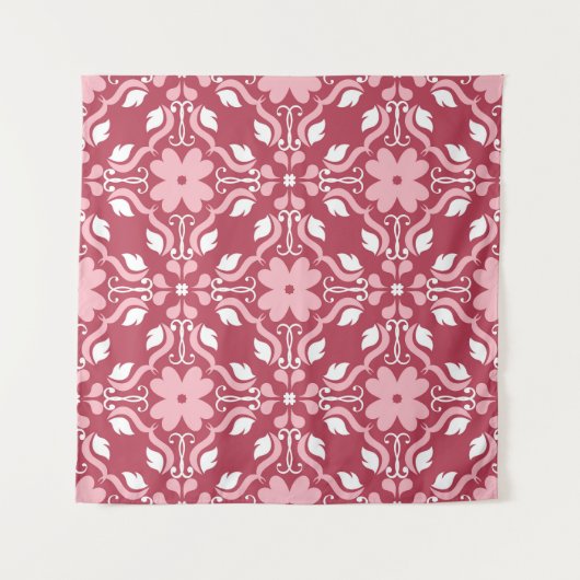 Rot, beige, blumengeschmückt, nahtlose Tapeten. Wandteppich (Vorderseite)