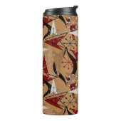 Rot, Beige, Braun, Imitate Holzpfeile | Atomstil Thermosbecher (Nach links gedreht)