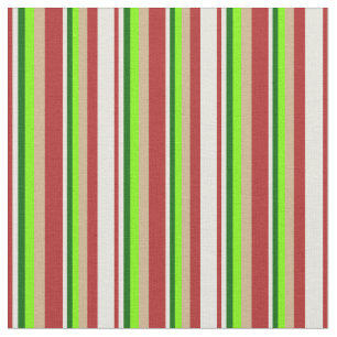 Rot, Beige, Dunkelgrün, Grün und Tan, farbige Lini Stoff