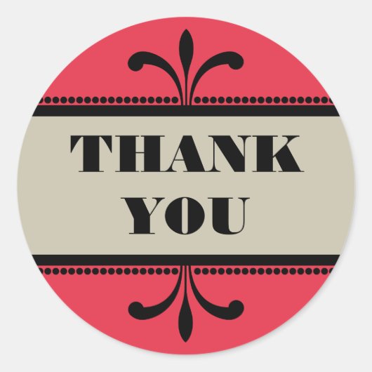 Rot/Beige Extravagant Art Deco Danke Stickers (Vorderseite)