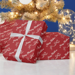 Rot Beige Frohe Weihnachten Schleifen Muster Geschenkpapier