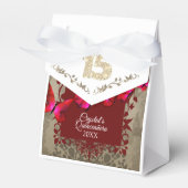 Rot, Beige Funkelnd 15 Quinceanera Gefälligkeitsbo Geschenkschachtel (Vorderseite)