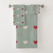 Rot & Beige Herz-Muster Tapete Badhandtuch Set (Insitu)