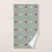 Rot & Beige Herz-Muster Tapete Badhandtuch Set (Handtuch)