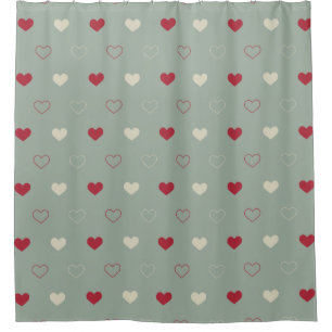 Rot & Beige Herz-Muster Tapete Duschvorhang