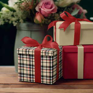 Rot Beige Schwarz Weiß Karos Muster Tartan Kariert Geschenkpapier