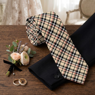 Rot Beige Schwarz Weiß Quadrate Tartan Karo Muster Krawatte