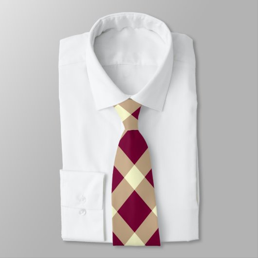 Rot, Beige und Cream Diagonal Gingham Pattern Krawatte (Gebunden)