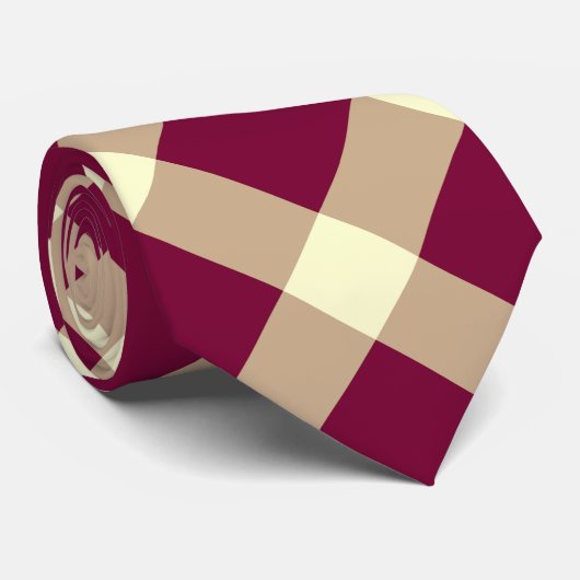Rot, Beige und Cream Diagonal Gingham Pattern Krawatte (Gerollt)