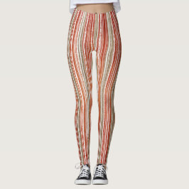 Rot, Beige und Weiß gestreiftes Muster Leggings