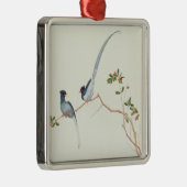 Rot-berechnete blaue Elster, Beeren eines Silbernes Ornament (Rechts)