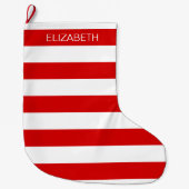Rot, bis horizontaler Preppy-Strip #3 Monogramm Großer Weihnachtsstrumpf (Vorderseite)