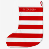 Rot, bis horizontaler Preppy-Strip #3 Monogramm Großer Weihnachtsstrumpf (Rückseite)