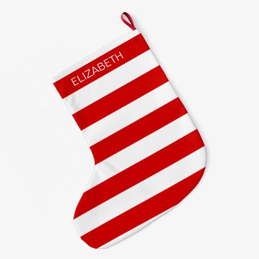 Rot, bis horizontaler Preppy-Strip #3 Monogramm Großer Weihnachtsstrumpf (Rückseite (Hängend))
