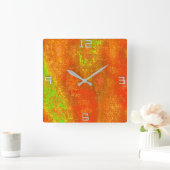 Rot bis Limon mit Grooves und gemaschter Farbe Quadratische Wanduhr (Zuhause)
