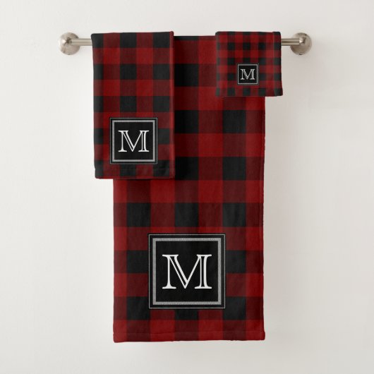 Rot | Black Buffalo Karos Muster Monogram Bath T Badhandtuch Set (Insitu)
