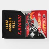 Rot | Black Go Kart Racing Geburtstag Banner (Horizontal)