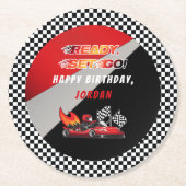 Rot | Black Go Kart Racing Geburtstag Runder Pappuntersetzer (Vorderseite)