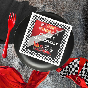 Rot   Black Go Kart Racing Geburtstag Serviette