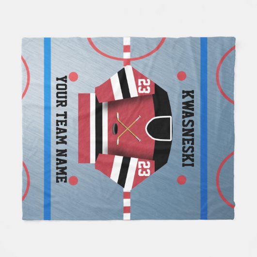 Rot| Black Ice Hockey Rink| Player Jersey Fleecedecke (Vorderseite (Horizontal))