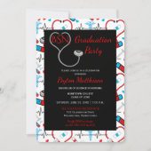 Rot | Black Medical Nurse Graduation Party Einladung (Vorderseite)