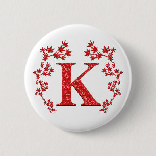 Rot-Blätter des Monogramm-Buchstabe-K Button