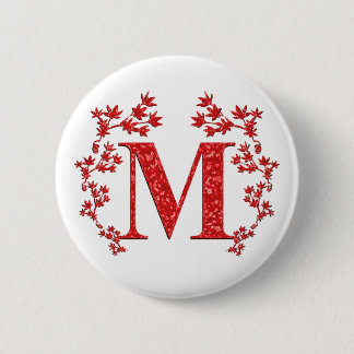 Rot-Blätter des Monogramm-Buchstabe-M Button