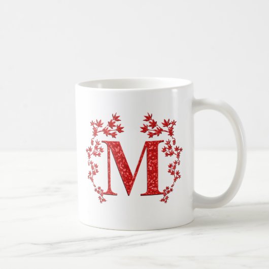 Rot-Blätter des Monogramm-Buchstabe-M Kaffeetasse (Rechts)