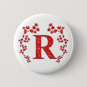 Rot-Blätter des Monogramm-Buchstabe-R Button