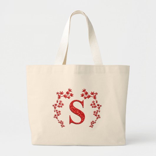 Rot-Blätter des Monogramm-Buchstabe-S Jumbo Stoffbeutel (Vorne)