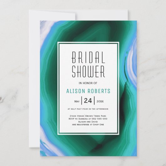 Rot-Blau-Agate-Scheibe und Rahmen-Brautparty Einladung (Vorderseite)