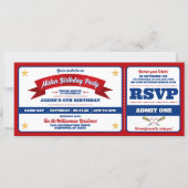 Rot & Blau Baseball Allstar-Ticket Geburtstag Einladung (Vorderseite)