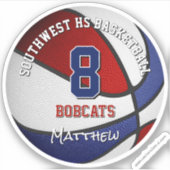 Rot-Blau-Basketball-Team farbenfroh über den Namen Aufkleber (Vorderseite)