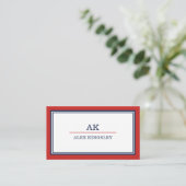 Rot-blau berandetes Monogramm Visitenkarte (Stehend Vorderseite)
