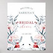 Rot-Blau-Blume Brautparty Herzlich Willkommen Poster (Vorne)