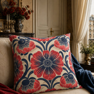 Rot-Blau-Blume-Muster Kissen