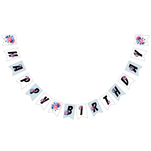 rot, blau, blumenreich, glücklicher Geburtstag, BU Wimpelkette (Alle)
