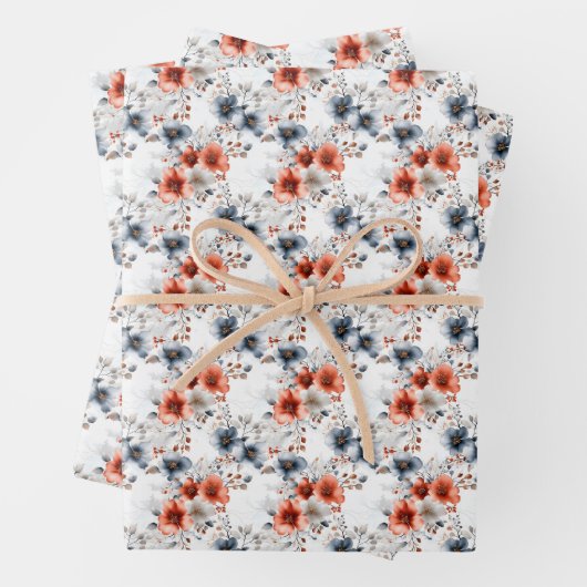 Rot & Blau Blütenblüte in Weiß Geschenkpapier Set (Beispiel)