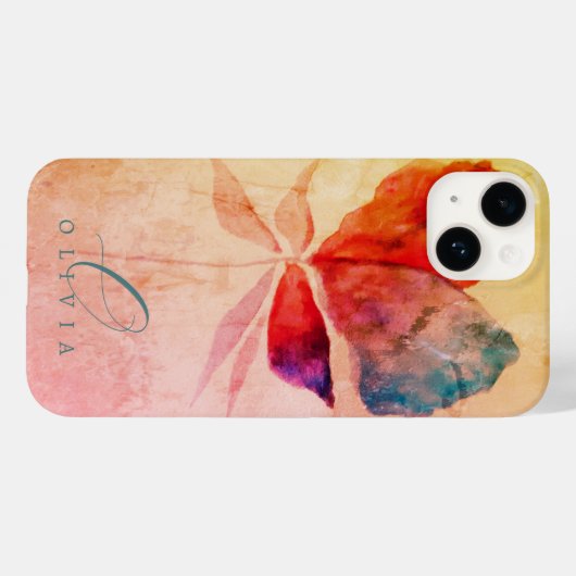 Rot-Blau-Blütenunterschrift Mit Monogramm Case-Mate iPhone Hülle (Rückseite (Horizontal))