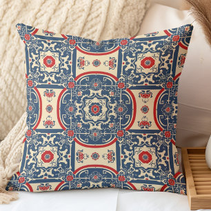 Rot-Blau-Chinoiserie-chinesisches Fliesenmuster Kissen