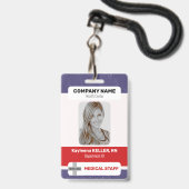 Rot-Blau-Foto-Barcode-Logo Medizinisches Personal Ausweis (Vorderseite mit Lanyard)