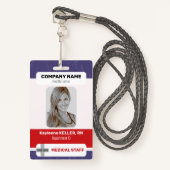 Rot-Blau-Foto-Barcode-Logo Medizinisches Personal Ausweis (Vorderseite mit Schlüsselband)