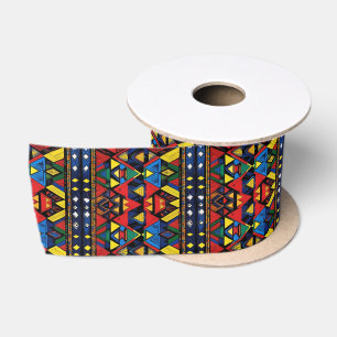 Rot Blau Gelb Afrikanisches Muster Satinband